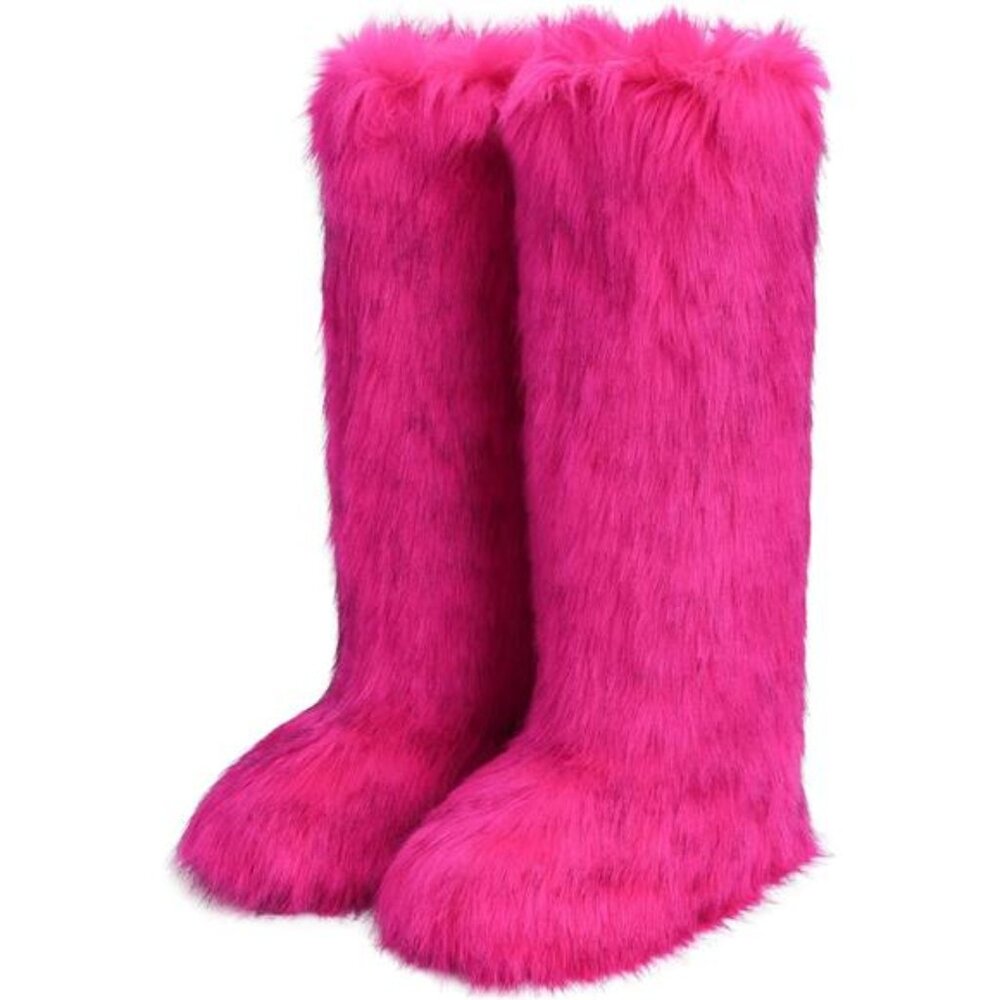Women's Faux Fur Boots Knee-High Furry Snow Boots Fluffy Warm Winter Boots - Picture 2 of 7